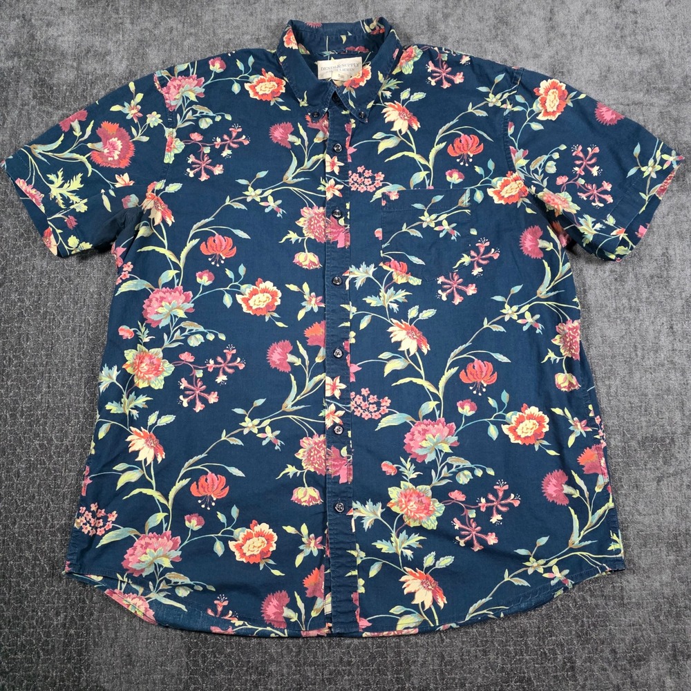 Denim & Supply Ralph Lauren Mens XL Floral Short Sleeve Button Down Shirt Navy
